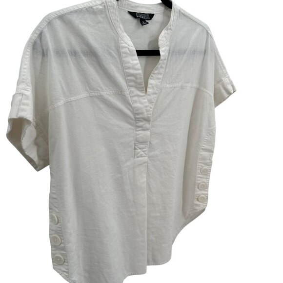 Nicole Miller Womans White Linen Blend Short Sleeve Button Detail Blouse S - Picture 2 of 10